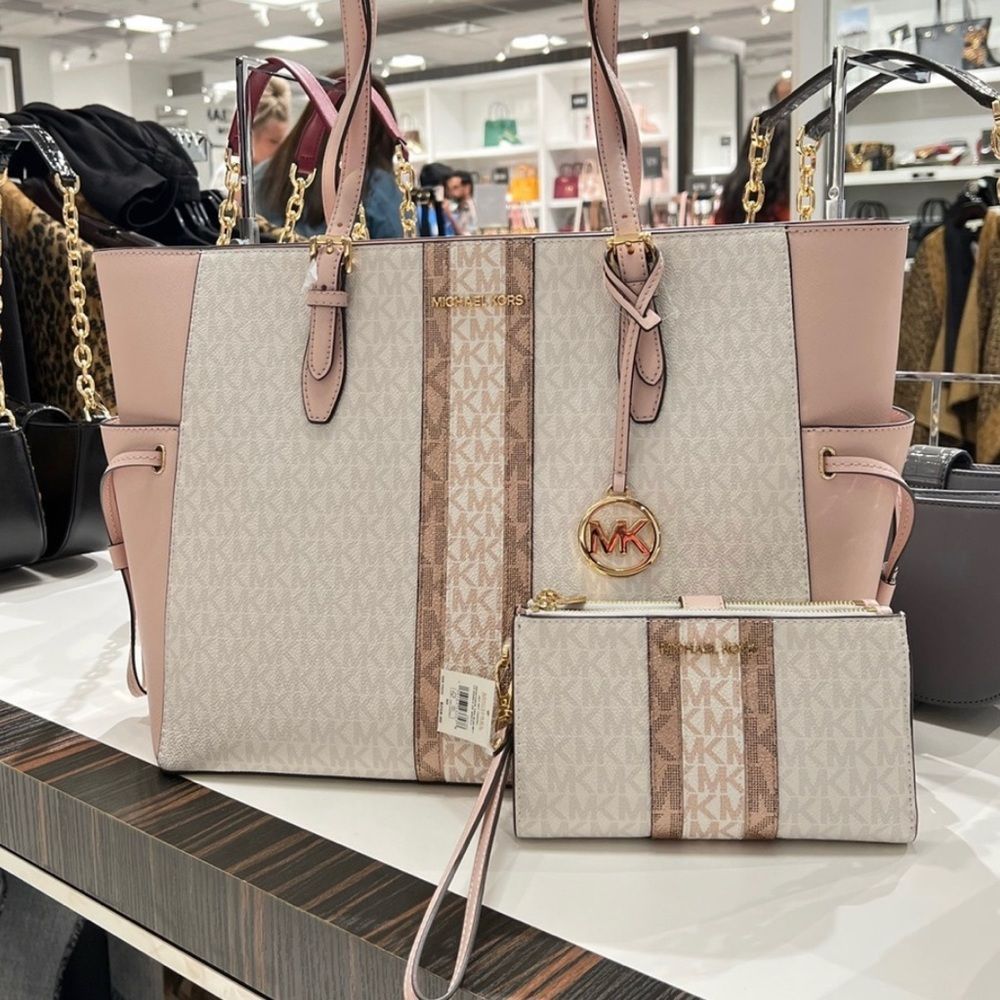 BUNDLE Michael Kors Gilly Large Drawstring Travel Tote Shoulder PwD Blush Wallet - Picture 16 of 16